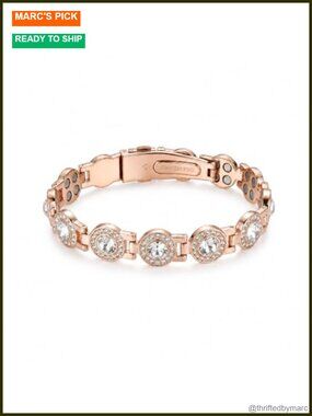 Copper Magnetic Therapy Bracelet Women Clover CZ Folding Buckle Adjustable